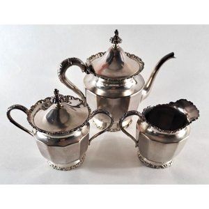 Antique Van Bergh Tea Service Quadruple Silver Plate Pot Creamer Sugar #15